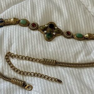 Gold-Tone Multistone Decorative Women’s Belt - Green and Red Accents